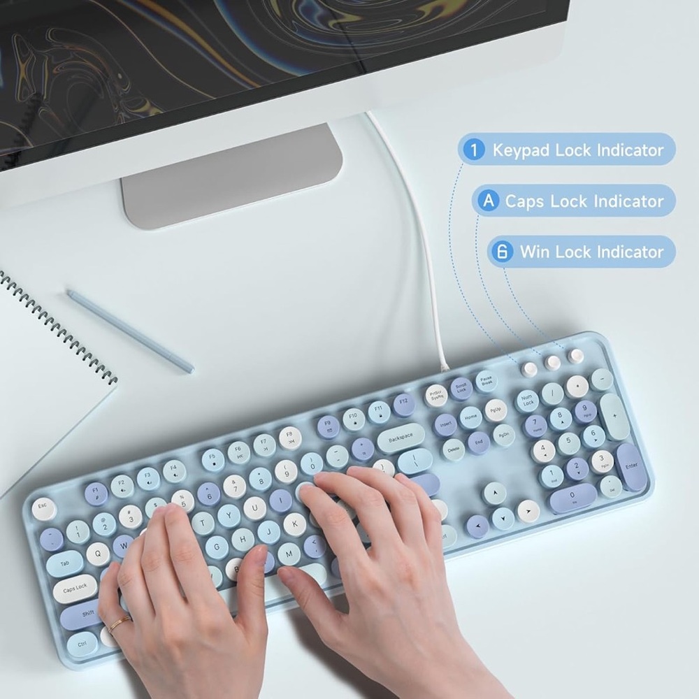 Computer Keyboard Wired USB Plug Retro Typewriter Keyboard Full Size new - Picture 4 of 7